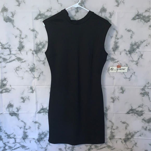 NWT Large High Neck Sleeveless Black Seamed Knit Bodycon Mini Dress - Picture 6 of 14
